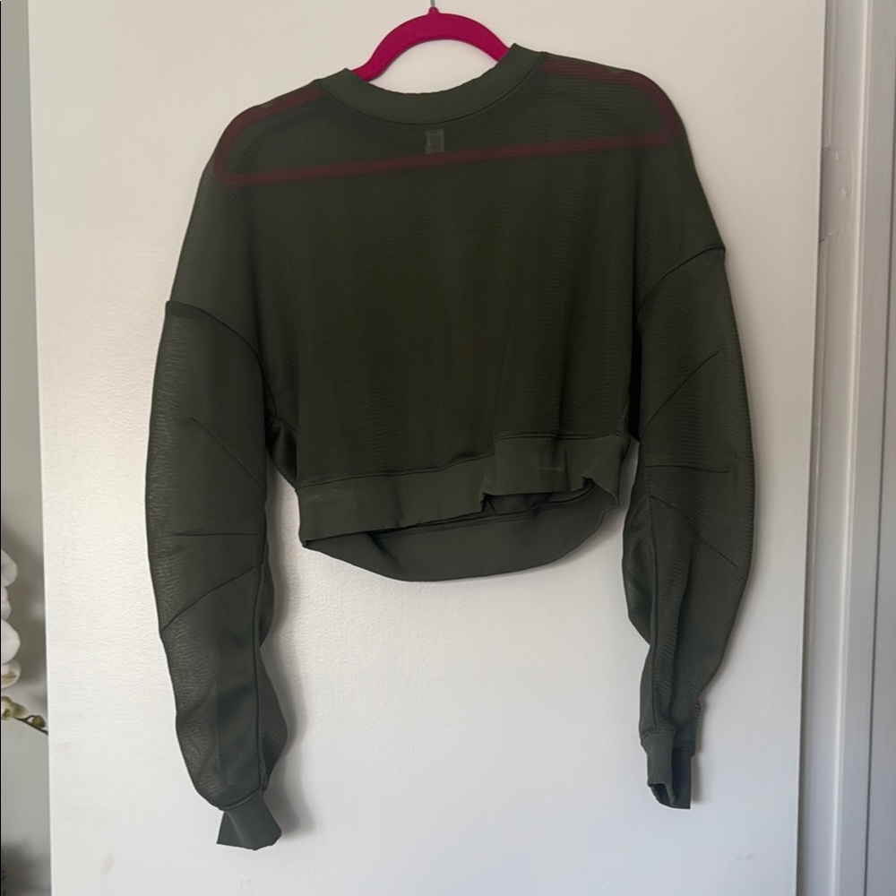 ALO Olive Green Women's Row Mesh Sheer CropTop | Never been worn